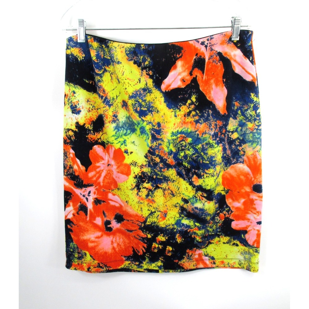 Betsey Johnson Midi Skirt Womens XL Multicolor Tropical Floral Artsy Stretch